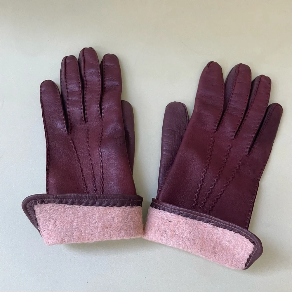 Vintage brown leather gloves with cotton lining
